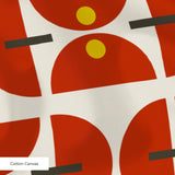 Geometric Martini Mod in Ruby — geometric martini mod print, in ruby red and rust with cream capsules and a golden center