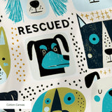 Rescued & Ready in Avocado — rescued & ready print, in avocado green and teal blocks with cream and black dogs, small scale