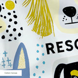 Rescued & Ready in Slate — rescued & ready print, in slate blue and golden yellow blocks with cream and black dogs