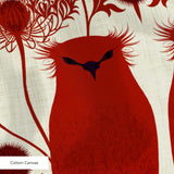 Owl Assembly in Ruby — owl assembly print, in cream and gold owls on a deep ruby red ground