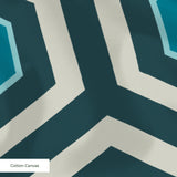 Hexacore in Pacific — hexacore print, in inky navy and petrol teal against pale stone