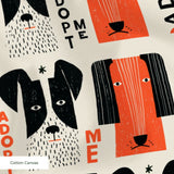 Adopt Me Mid Mod Dog in Persimmon — adopt me mid mod dog print, in persimmon orange, black and cream on a warm bone ground, small scale