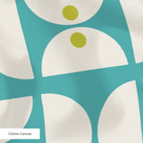 Geometric Martini Mod in Teal — geometric martini mod print, in clear teal and turquoise with cream capsules and a coral center