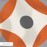 Mod Montez in Fire — mod montez print, in a cream star on a bright orange ground with a charcoal center
