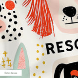 Rescued & Ready in Persimmon — rescued & ready print, in persimmon orange and red blocks with cream and black dogs