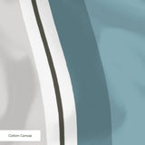 Vertical stripes in gray, dark charcoal, teal, light blue-gray, and white forming a geometric patter