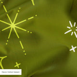 Retro Starburst in Avocado — retro starburst print, in cream and white stars on a deep avocado ground