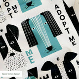 Adopt Me Mid Mod Dog in Teal — adopt me mid mod dog print, in turquoise teal, black and cream on a warm bone ground, small scale