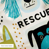 Rescued & Ready in Avocado — rescued & ready print, in avocado green and teal blocks with cream and black dogs