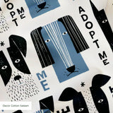 Adopt Me Mid Mod Dog in Slate — adopt me mid mod dog print, in slate blue, black and cream on a warm bone ground, small scale