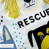 Rescued & Ready in Slate — rescued & ready print, in slate blue and golden yellow blocks with cream and black dogs