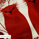 Owl Assembly in Ruby — owl assembly print, in cream and gold owls on a deep ruby red ground