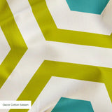 Hexacore in Chartreuse — hexacore print, in acid olive and chartreuse with turquoise hex centers on warm ivory