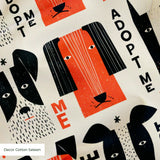 Adopt Me Mid Mod Dog in Persimmon — adopt me mid mod dog print, in persimmon orange, black and cream on a warm bone ground, small scale