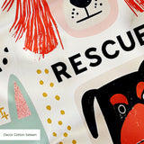 Rescued & Ready in Persimmon — rescued & ready print, in persimmon orange and red blocks with cream and black dogs