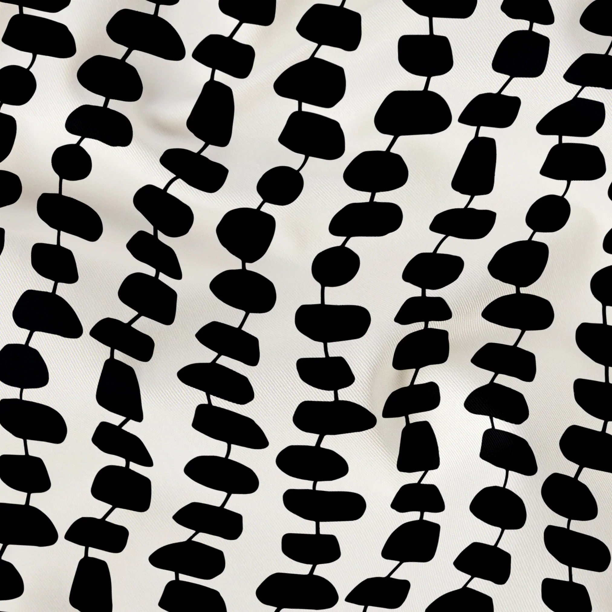 Atomic Stack in Ivory — atomic stack print, in black forms on a bright ivory ground, the reverse of the Ebony colorway