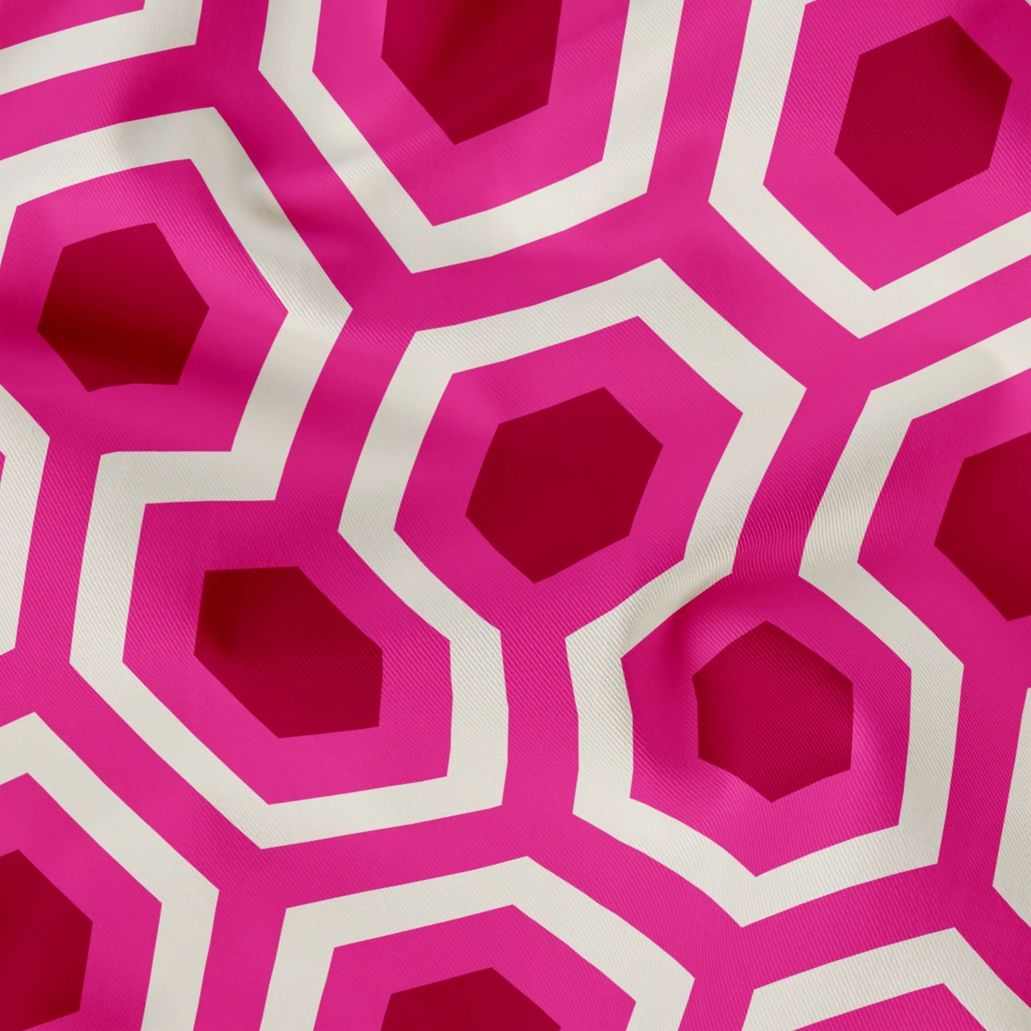 Hexacore in Raspberry — hexacore print, in hot raspberry pink and magenta on a bright fuchsia ground