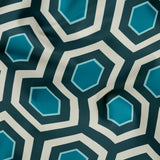 Hexacore in Pacific — hexacore print, in inky navy and petrol teal against pale stone