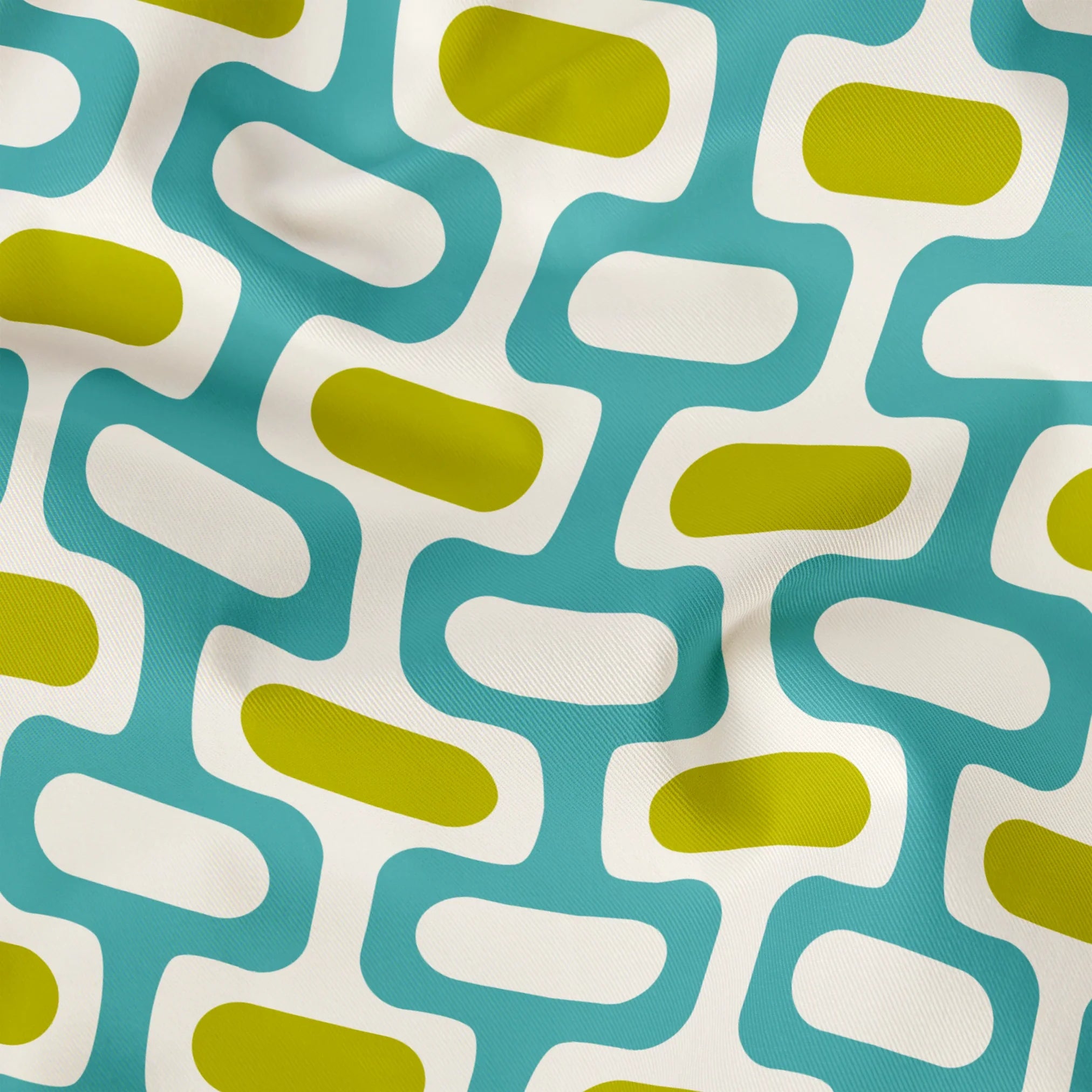 Mod Waves in Los Feliz — mod waves print, in chartreuse and gold pods on a turquoise ground