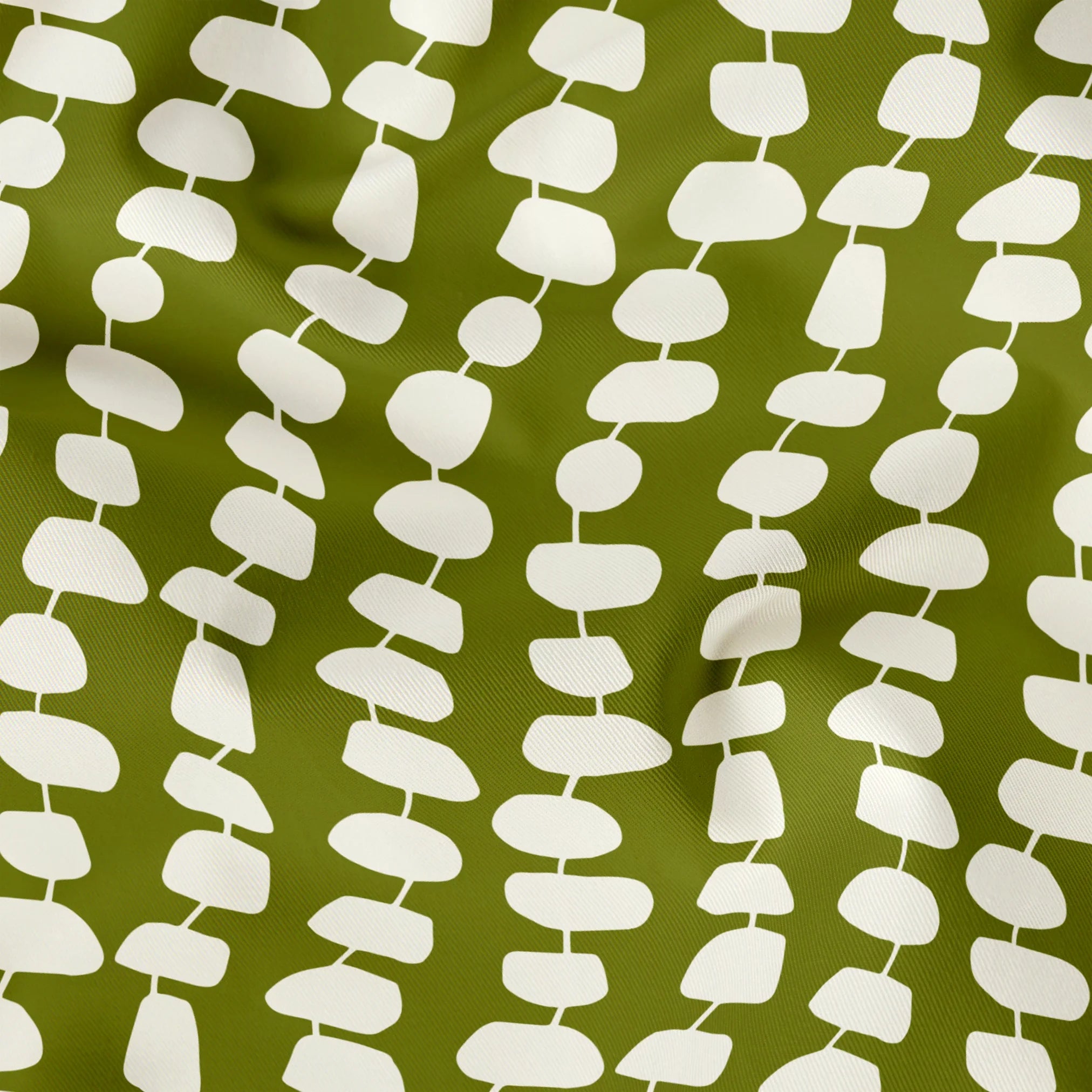 Atomic Stack in Olive — atomic stack print, in cream forms on a deep olive ground