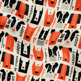 Adopt Me Mid Mod Dog in Persimmon — adopt me mid mod dog print, in persimmon orange, black and cream on a warm bone ground, small scale