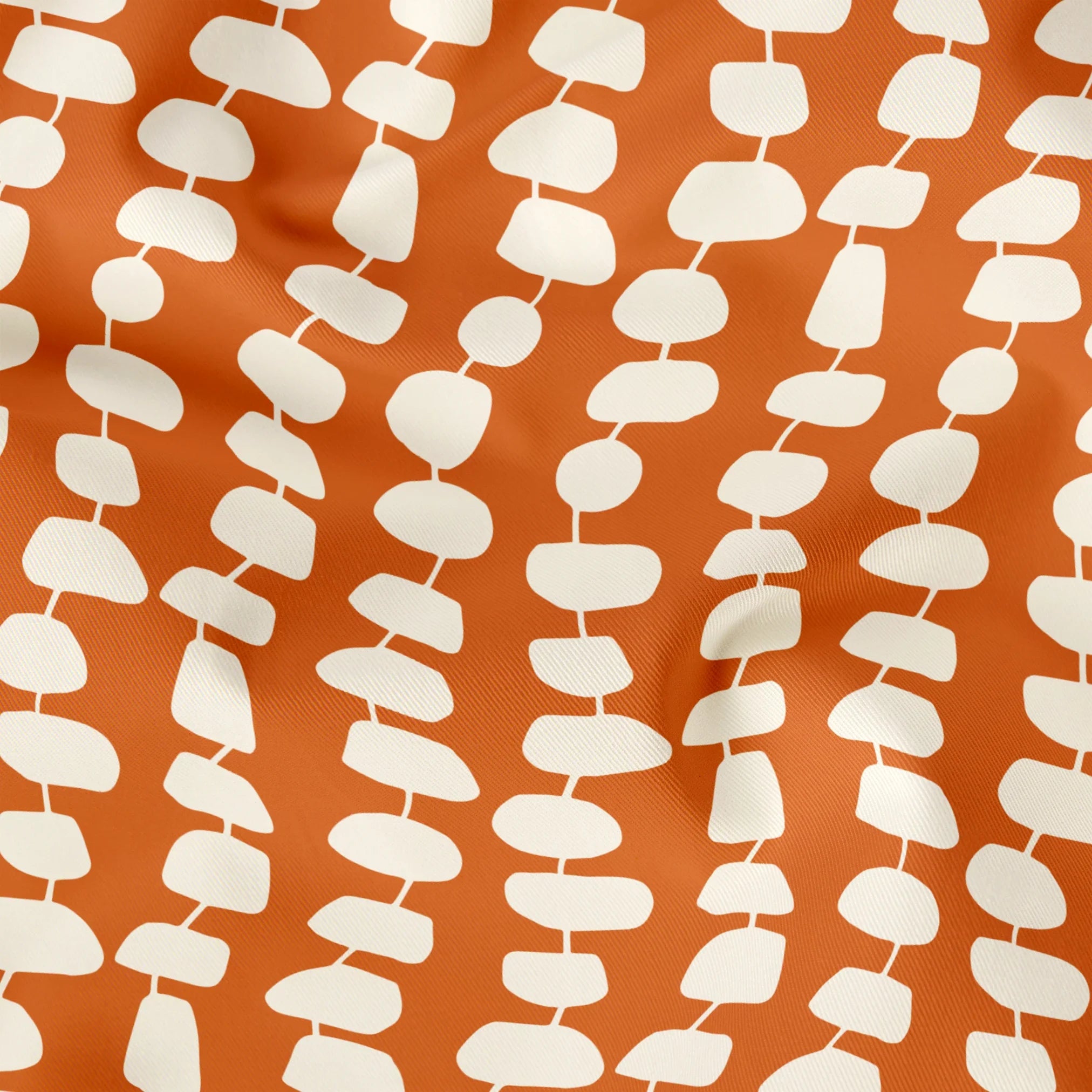 Atomic Stack in Persimmon — atomic stack print, in white forms on a warm persimmon orange ground