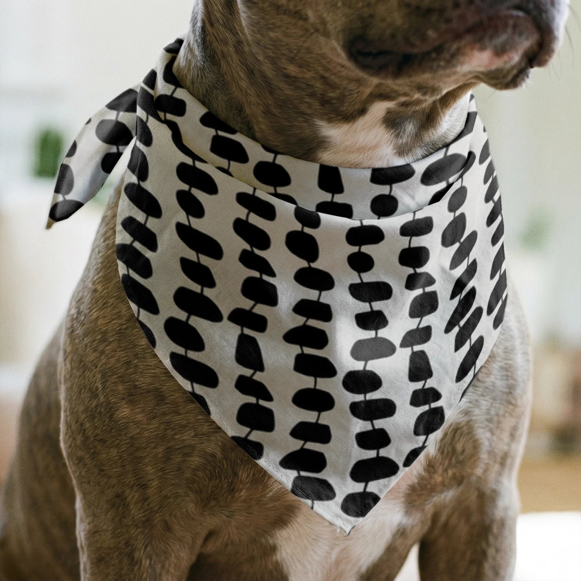 Atomic Stack in Ivory — atomic stack print, in black forms on a bright ivory ground, the reverse of the Ebony colorway