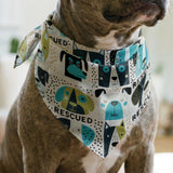 Rescued & Ready in Avocado — rescued & ready print, in avocado green and teal blocks with cream and black dogs