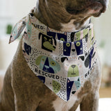 Rescued & Ready in Petal — rescued & ready print, in blush pink and slate blocks with cream and black dogs