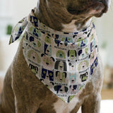 Rescued & Ready in Petal — rescued & ready print, in blush pink and slate blocks with cream and black dogs, small scale
