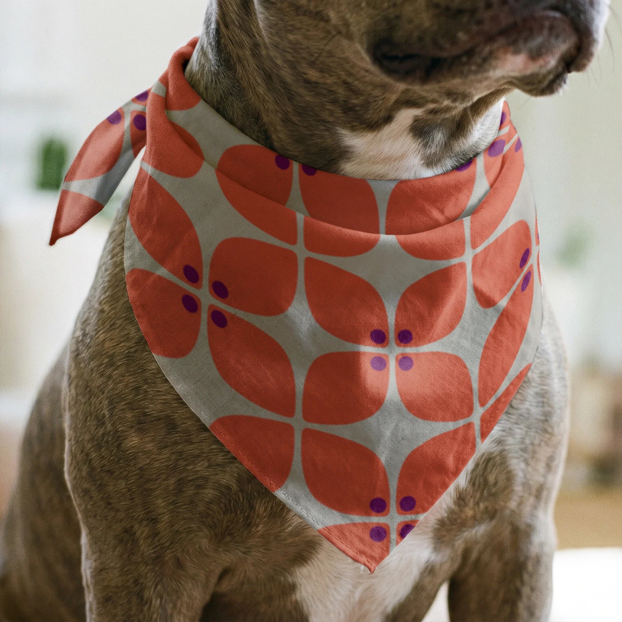 Square Mod in Fire — square mod print, in scorched coral red on oatmeal