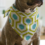 Hexacore in Chartreuse — hexacore print, in acid olive and chartreuse with turquoise hex centers on warm ivory