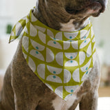 Geometric Martini Mod in Chartreuse — geometric martini mod print, in chartreuse and olive with cream capsules and a golden center