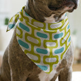 Mod Waves in Irvine — mod waves print, in olive and charcoal pods on a saturated mustard ground