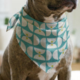Geometric Martini Mod in Teal — geometric martini mod print, in clear teal and turquoise with cream capsules and a coral center