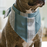 Vertical stripes in gray, dark charcoal, teal, light blue-gray, and white forming a geometric patter