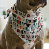 Colorful grid pattern of stylized dog faces in various breeds with geometric shapes and retro color