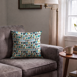 Rescued & Ready in Avocado — rescued & ready print, in avocado green and teal blocks with cream and black dogs, small scale