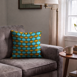 Mod Waves in Laguna Beach — mod waves print, in golden mustard pods on a bright lagoon teal ground