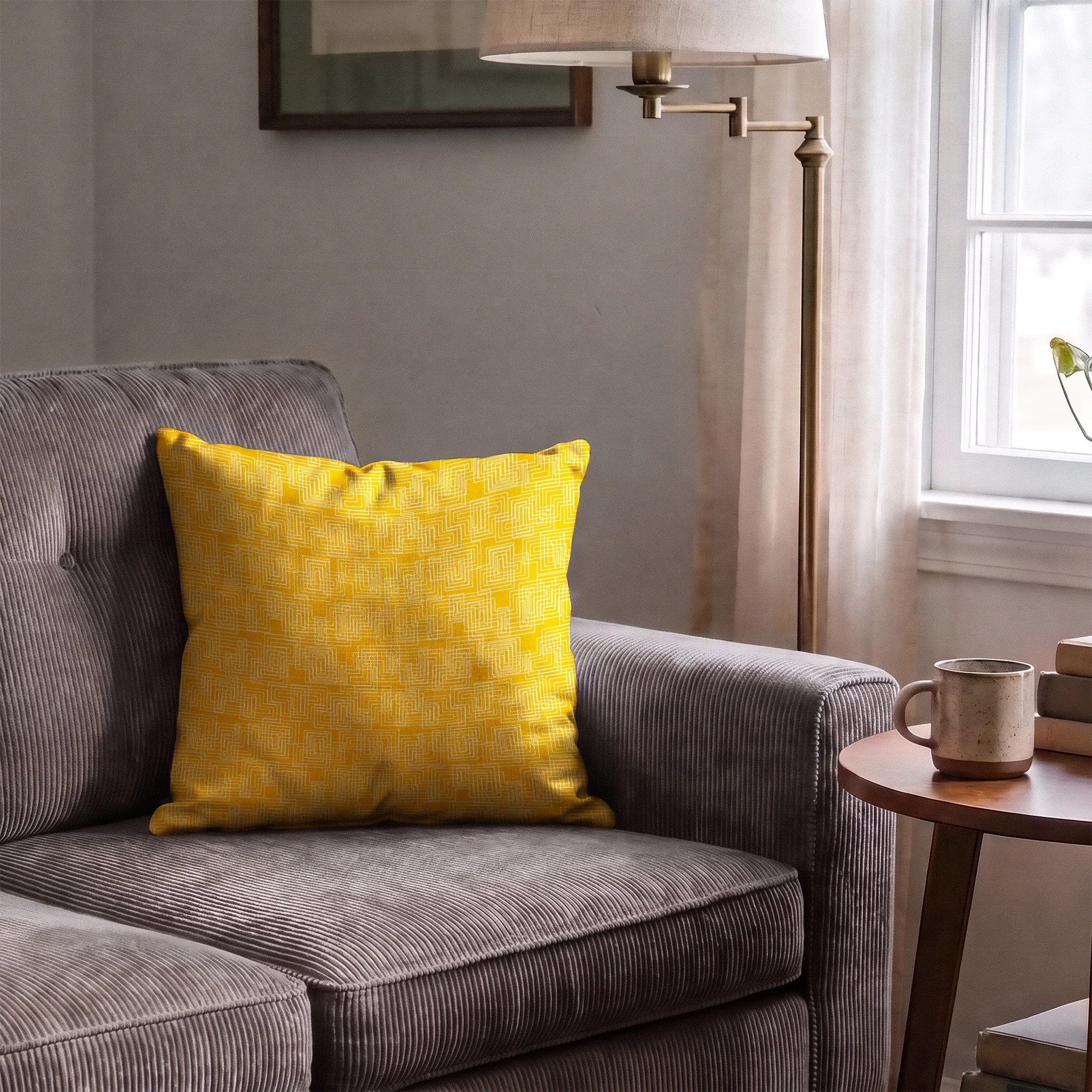 Interlock in Saffron — interlock print, in warm saffron gold