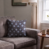 Hexacore in Dusk — hexacore print, in slate violet and charcoal lifted by a dusty cornflower blue
