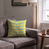 Mod Waves in Irvine — mod waves print, in olive and charcoal pods on a saturated mustard ground