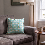 Square Mod in Robins Egg — square mod print, in pale robin's egg blue with a soft coral center on bone