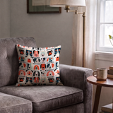 Rescued & Ready in Persimmon — rescued & ready print, in persimmon orange and red blocks with cream and black dogs