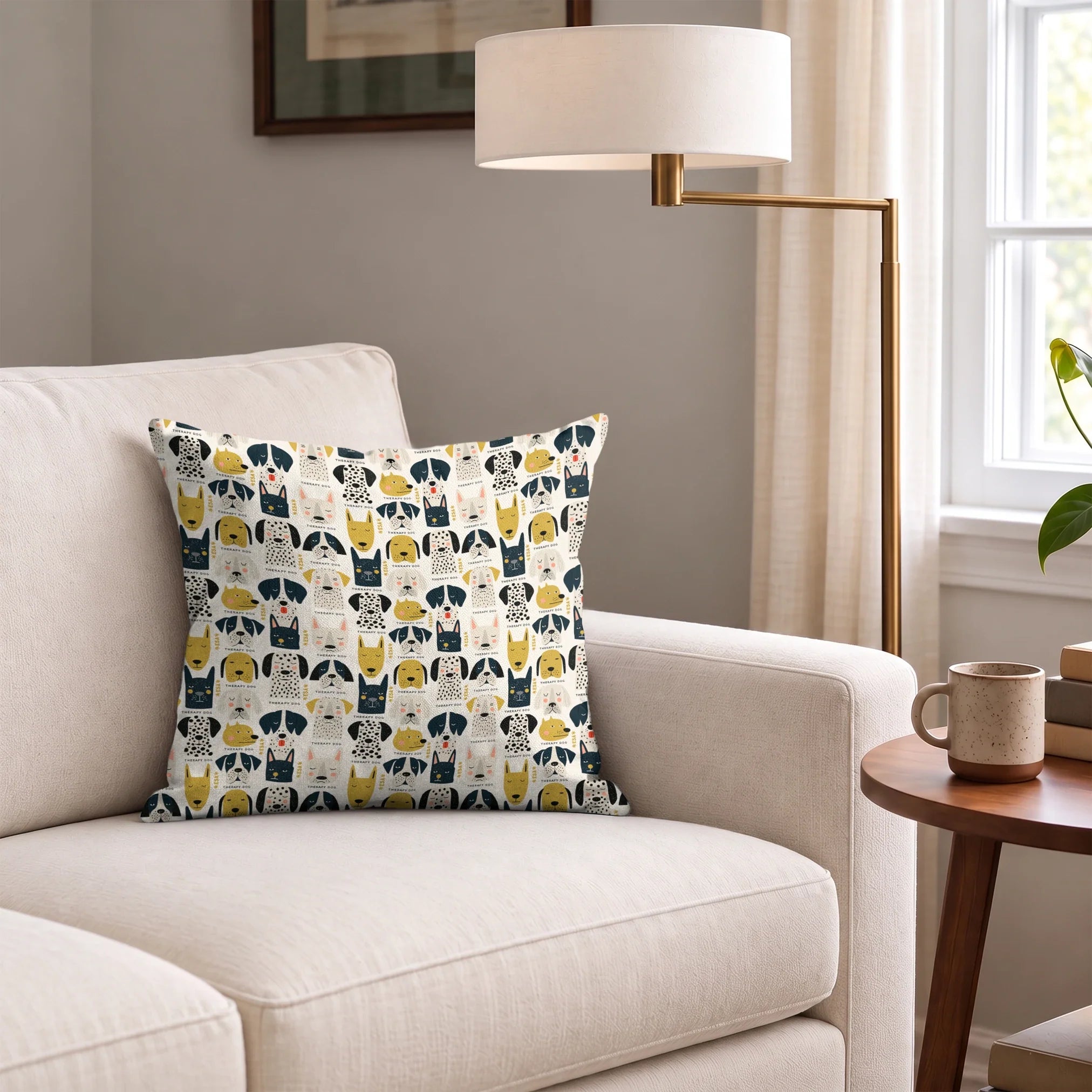 Good Dogs Club in Gold — good dogs club print, in cream and black dogs with golden mustard accents on a soft cream ground, small scale