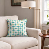 Square Mod in Teal — square mod print, in clear turquoise with a mustard center on warm ivory