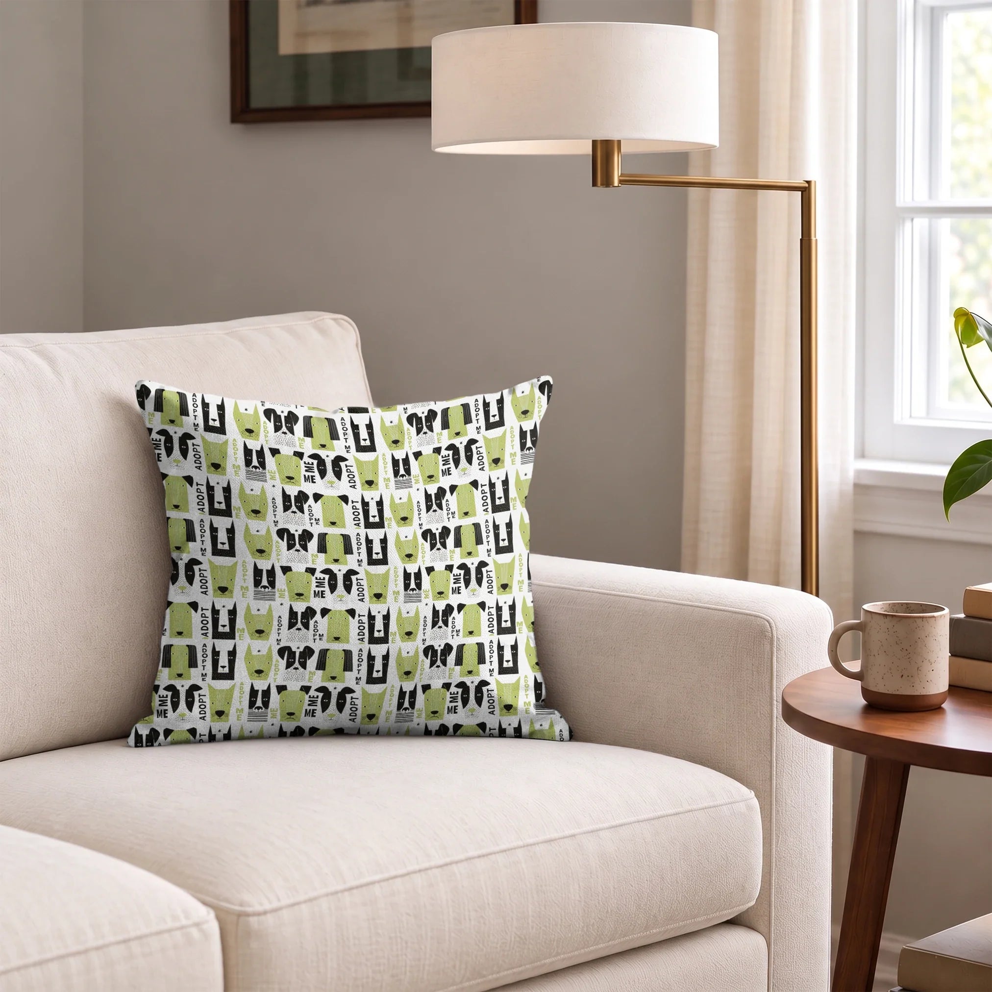 Adopt Me Mid Mod Dog in Avocado — adopt me mid mod dog print, in avocado green, black and cream on a warm bone ground, small scale