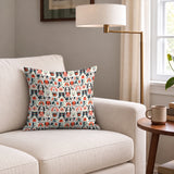 Rescued & Ready in Persimmon — rescued & ready print, in persimmon orange and red blocks with cream and black dogs, small scale