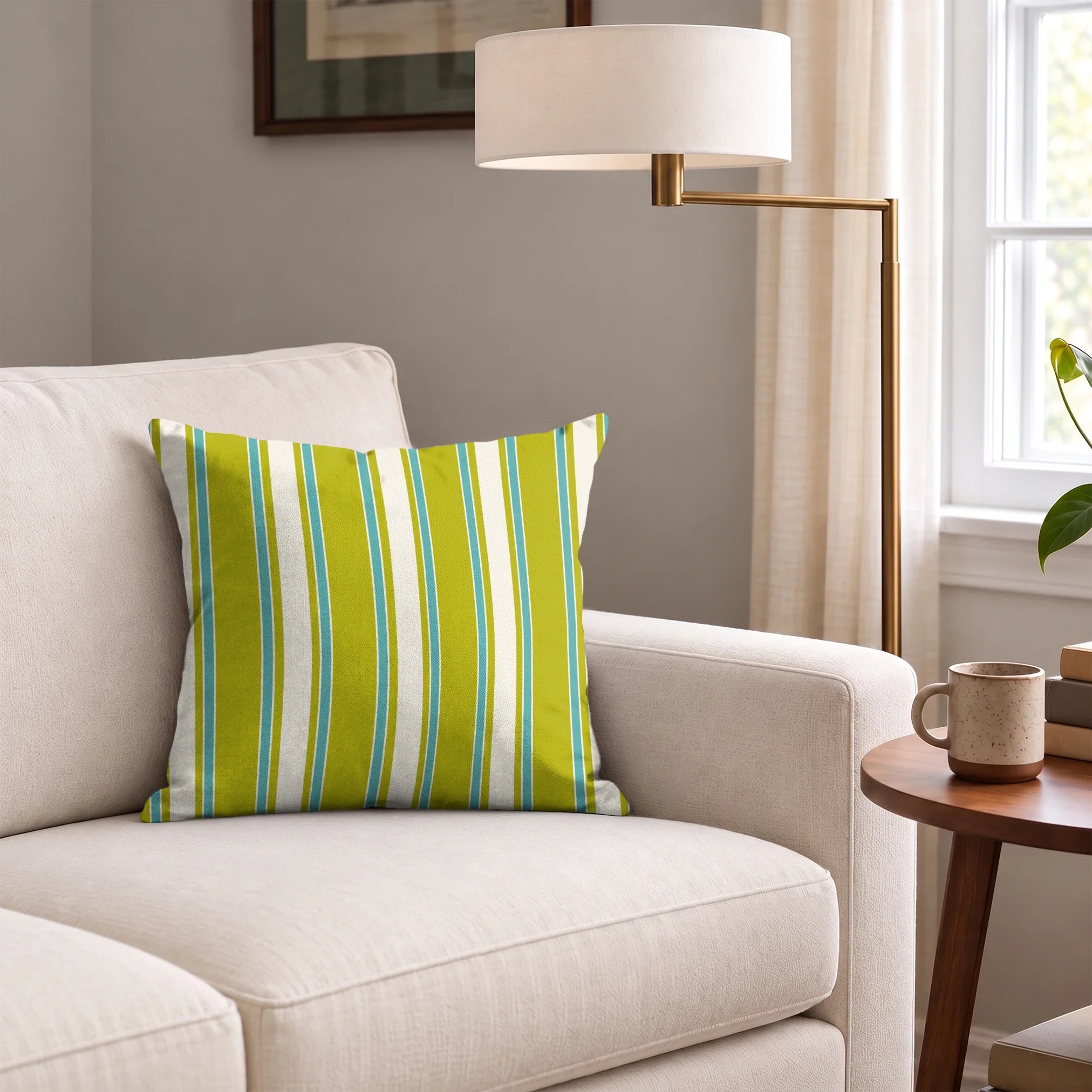 Mod Stripes in Chartreuse — mod stripes print, in chartreuse and turquoise on ivory