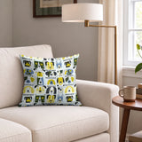 Rescued & Ready in Slate — rescued & ready print, in slate blue and golden yellow blocks with cream and black dogs